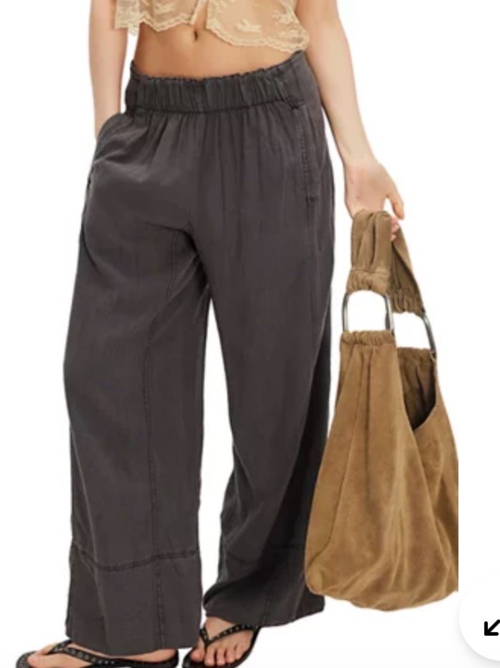 Free People Day’s End Wide-Leg Pants, Charcoal, linen blend size S